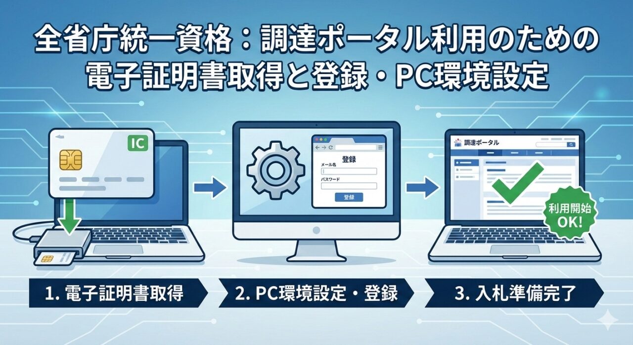 電子証明書は、入札参加資格を取得したら自動的に省庁から送られてくるものではありません。別途、民間の「認証局」という会社から購入します。